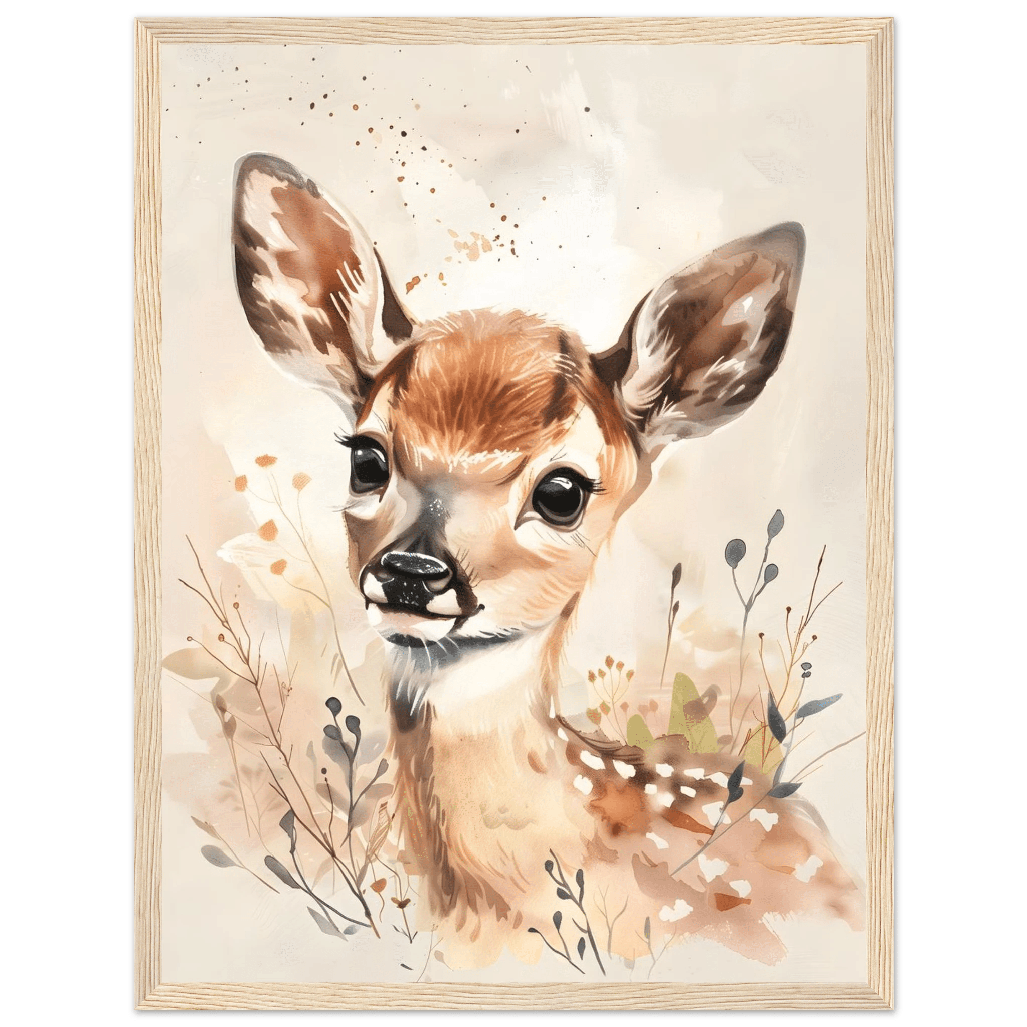 Rådjursposter-30x40 cm / 12x16″ / Med ram / Ljust trä