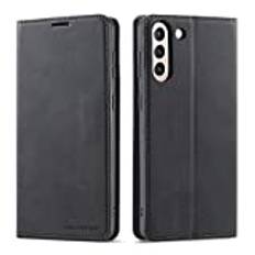 QLTYPRI Fodral till Samsung Galaxy S21 5G, premium PU-läderfodral TPU stötfångare med korthållare ställ dold magnetisk adsorption flip plånbok fodral för Samsung Galaxy S21 5G – svart