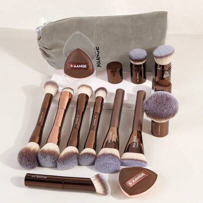 1/12/13/30-delars set med sminkborstar, inkluderar professionella ansiktsmakeupborstar, sminksvamp, rougeborste, puderborste, konturborste, highlighte - Kaffebrun