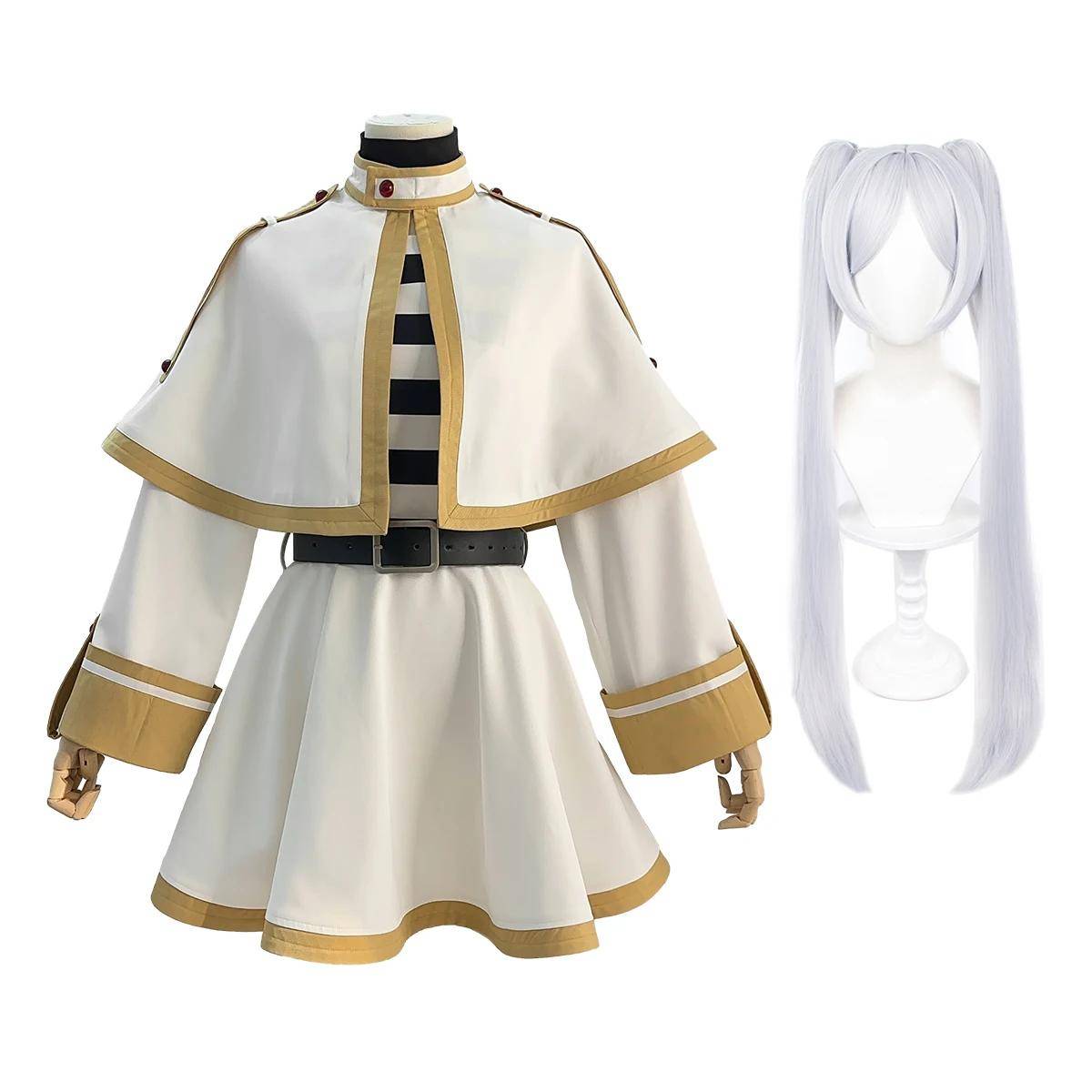 Frieren Beyond Journey's End Anime Frieren Cosplay Kostym Sjal Kappa Klänning Peruk Grå Hästsvans Rose Nät Jul cm