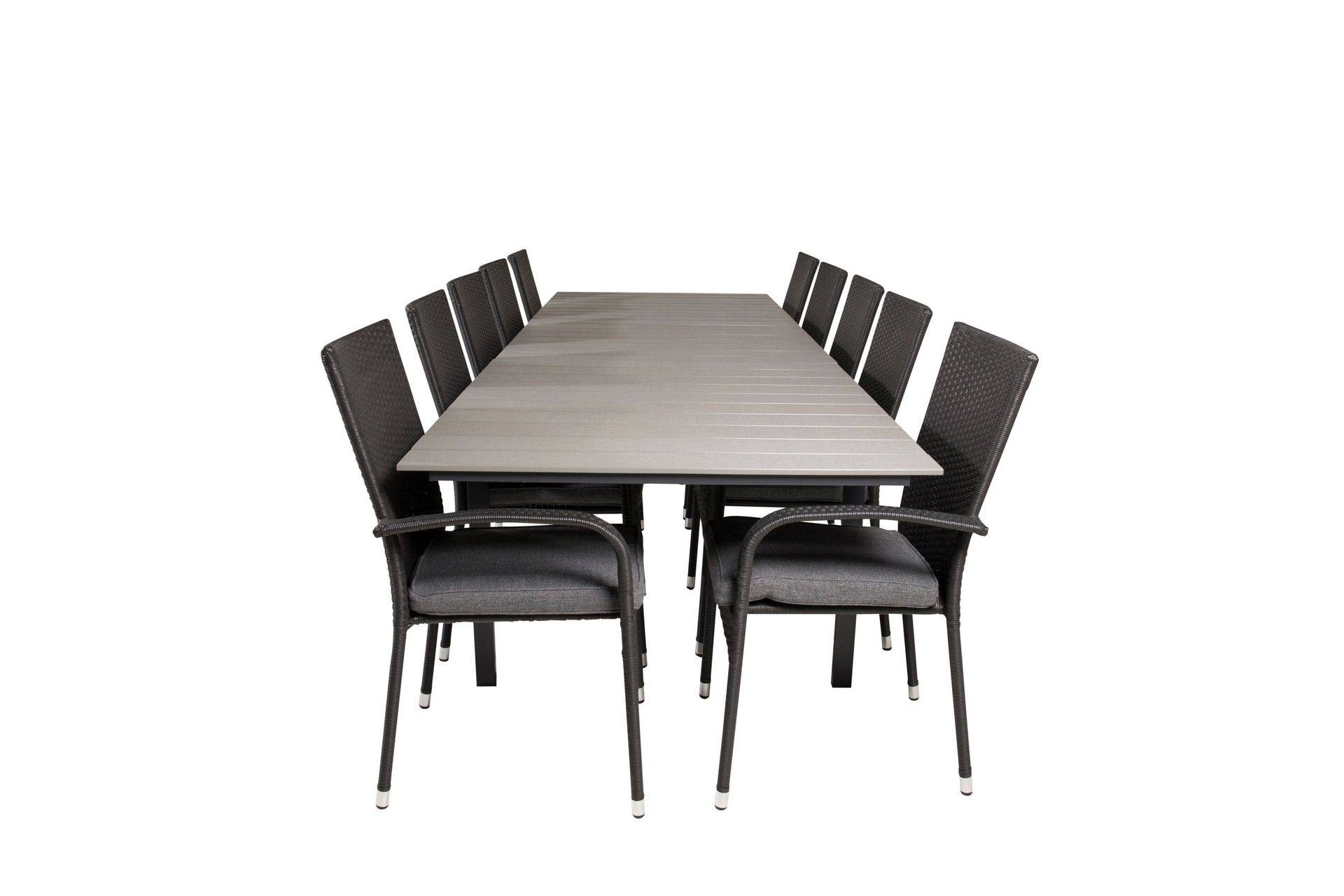 Levels Förlängningsbart Matbord Utomhus 224-324 cm med 10 Anna Karmstol Stapelbar Svart - Matgrupp utomhus Svart,Grå
