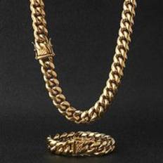 Wholesale 14k 18k Gold Filled Chain Mens Gold Plated Necklace Set Jewelry Cuban Stainless Steel Necklace Gold Chain for Men