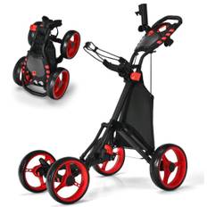 Golfvagn 4-hjulig Golfvagn Golfvagn Golf Vikbar Golf Caddy Golf Push Cart Gjord av Aluminium Röd