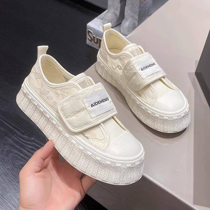Canvas Skor Dam Nya Sommar Andningsbara Mesh Snörning En-pedal Mesh Skor Plattform Vita Skor Casual Board Skor 40