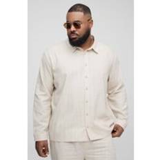 Plus Oversize Långärmad Skjorta I Linnetyg, Beige - XXXL