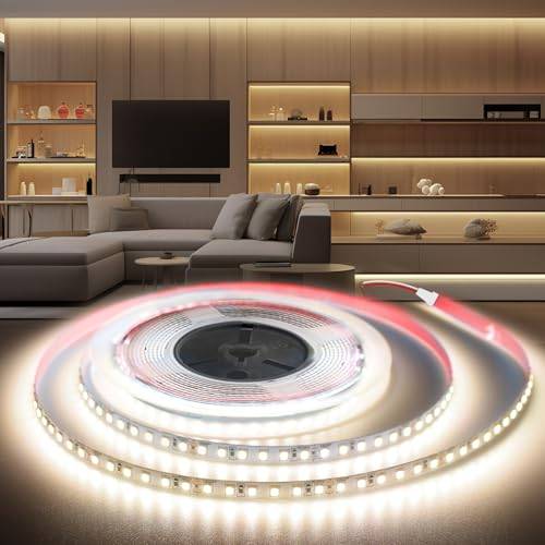 BRIMETI COB LED Strip 12V 5M LED Remsa Neutral Vit 4000K 120LEDs/M Flexibel IP20 Självhäftande Band Bredd 5MM för Sovrum kök Inredning TV-bakgrundsbelysning Hem DIY Dekoration