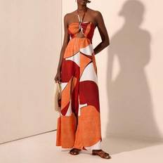 2025 Spring And Summer New Holiday Full-Frame Printed Tube Top Halter Neck Strap Long Wide-Leg Jumpsuit, Suitable For Music Festivals, Wedding Season, - Multicolor - L,M,S,XS
