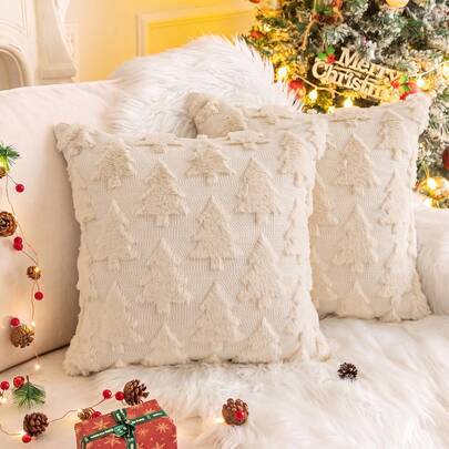 1 st dekorativt kuddfodral till julgran, mjukt plyschtyg, vinterhögtid, soff- och vardagsrumskuddfodral - Beige (1 st 50 cm*50 cm,1 st 40 cm*40 cm,1 st 45 cm*45 cm)