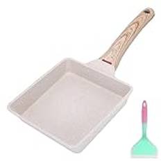Bobikuke Japansk omelettpanna – nonstick rektangulär stekpanna, liten, med silikonspatel – vit