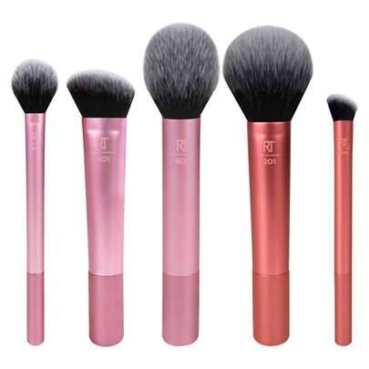 Real Techniques Face Essentials för rouge, highligher, puder, nässkugga och kontur, 5-delat set, RT400 Rouge avsmalnande, mjuka och fluffiga borst, RT - Rosröd