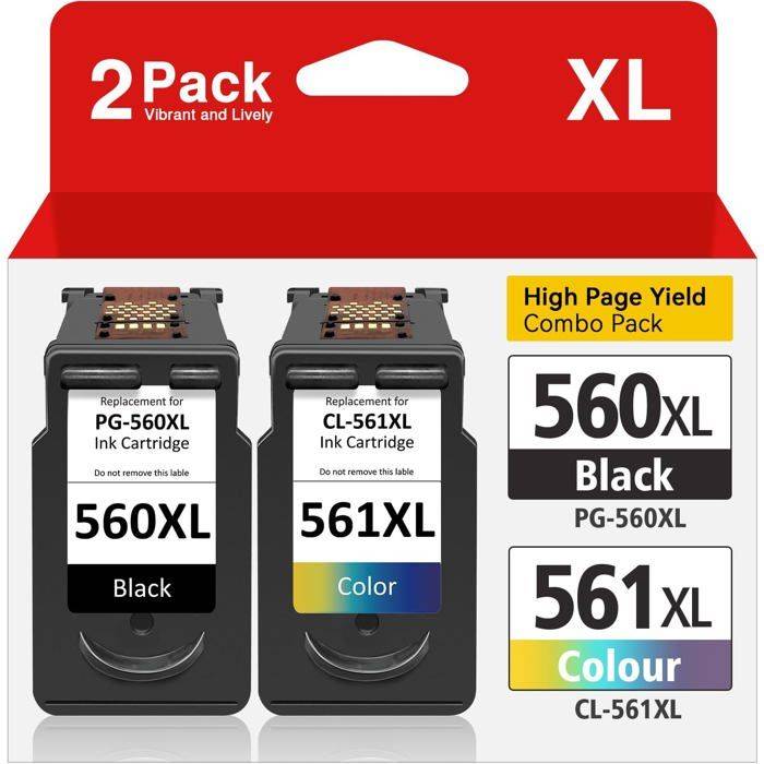Cartouches d'encre - PG-560XL & CL-561XL compatibles - Pack 2 (1 noir + 1 couleur) - 750/600 pages - Canon Pixma TS5350/TS7450