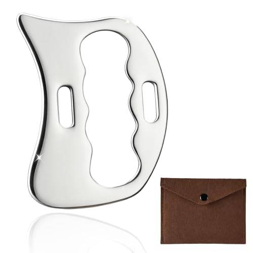 BUTBU Gua Sha av rostfritt stål, gua sha skrapa med förvaringsväska, lymfdränage massageskrapa, helkropp cellulitermassage, för ben, rygg, ansikte, nacke, muskelavslappning och smärtlindring