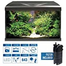 Amtra Aquarium System Tank V2 - Komplett glasakvarium 60 liter, 9 watt LED-ljus och pump filter ingår, sötvatten eller saltvatten, svart, 60 x 32 x 42 cm