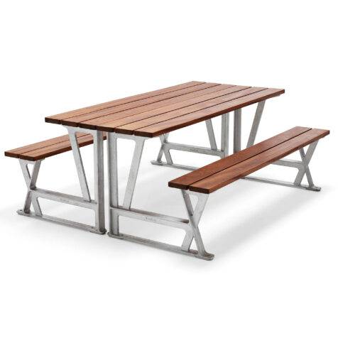 Domino picnicbänk - Silver/Brun/Träfärgad