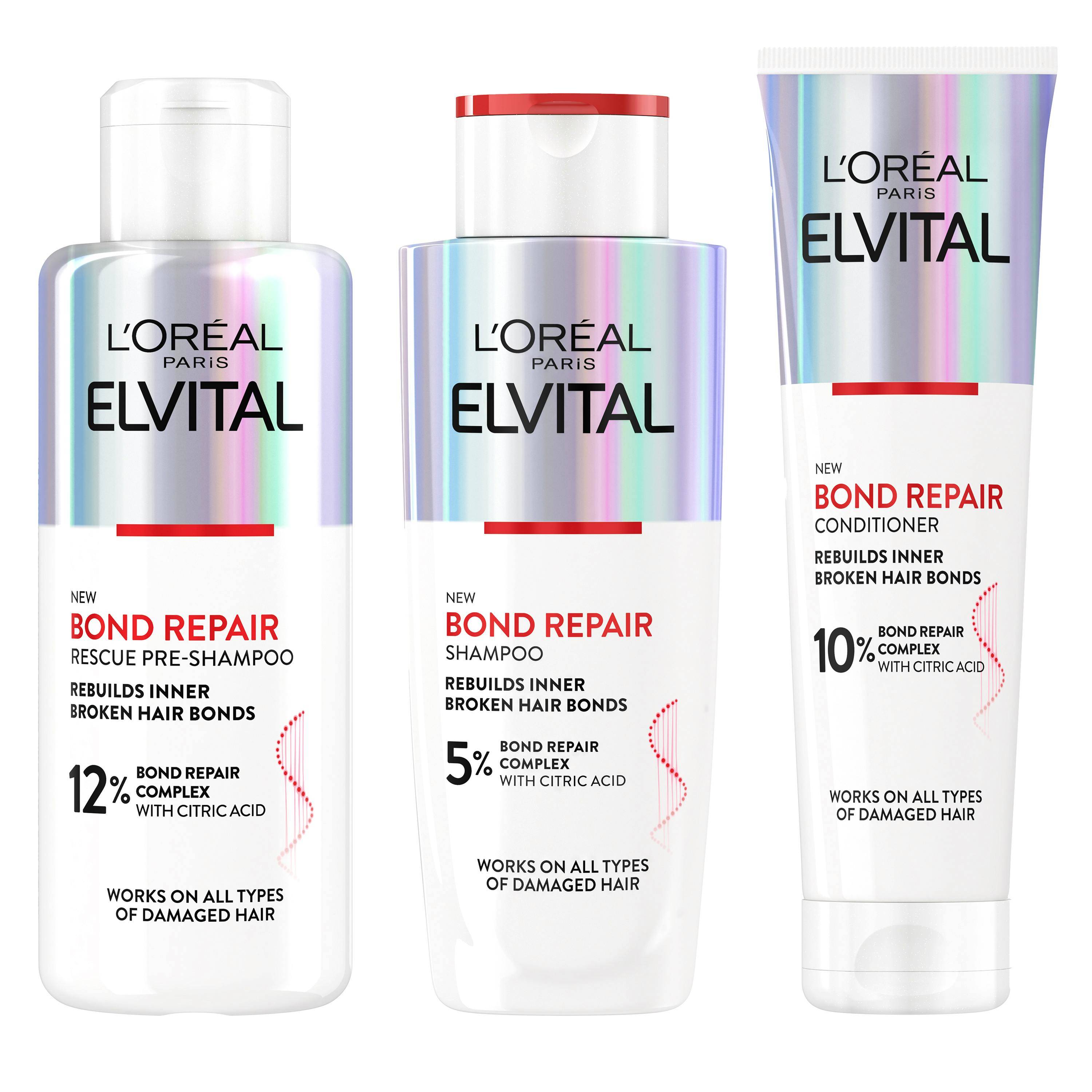 L'Oréal Paris Elvital Bond Repair Pre-Shampoo, Shampoo & Conditioner 150 ml + 2 x 200 ml