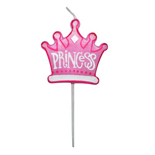 Prinsessekrone kagelys pink 9 cm.