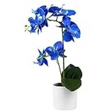 Olrla Blå orkidé konstgjorda blommor i vit kruka, falsk riktig touch orkidé blomma dekoration för kök badrum kontor bröllop (blå 2)