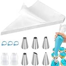 soodyoow spritspåse med munstycken, 100 stycken engångsspritspåsar, 6 spritstyllar, 2 tårthylsor, 3 spritspåsar, ovansidor, gummiband, engångsspritpåse för tårtor, lämpliga kakor för hembakning