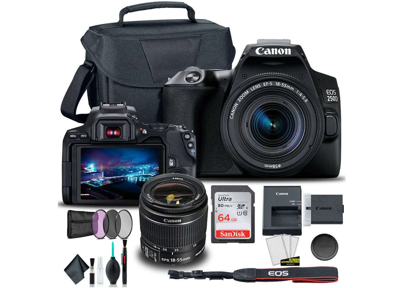 Canon EOS 2000D Rebel T7 DSLR Camera / 18-55mm Lens / 58mm Filters Bundle 2727C002AA_EDI_3STX - One Size (One Size)