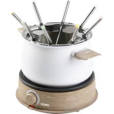 DOMO DO736F Fondue 1500 W Kontrolljus, 8 fonduegafflar Trä, Vit