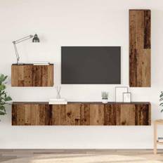 TV-bänkset med hylla 4 pcs Gammalt trä Medium Konstruerat trä