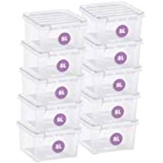 SmartStore 8 L x 10-st - Förvaringslådor i plast med lock - 10 års garanti - livsmedelssäker - clips - stapelbara- BPA-fri- 28 x 28 x 17 cm