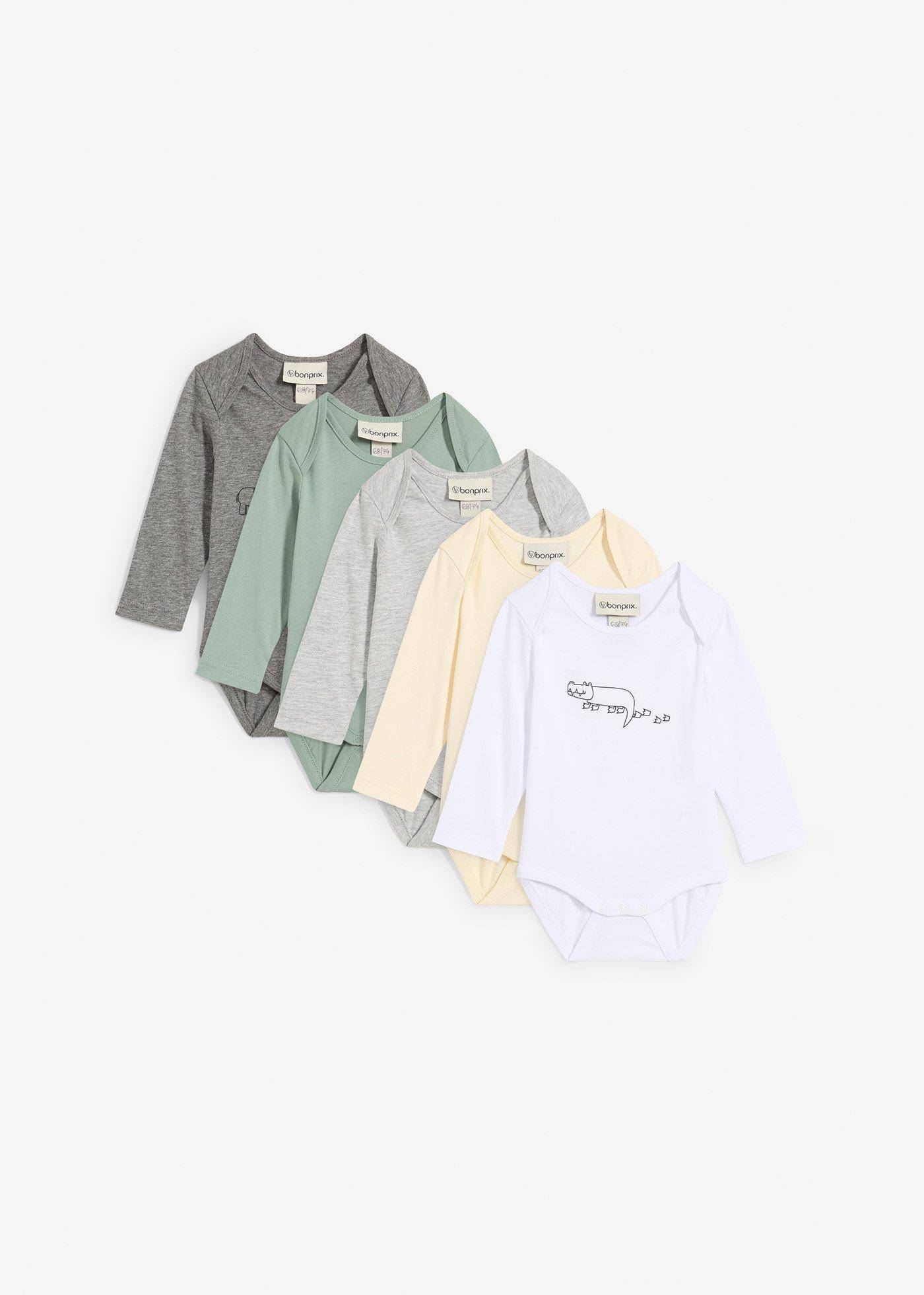 Långärmad babybody (5-pack), ekologisk bomull