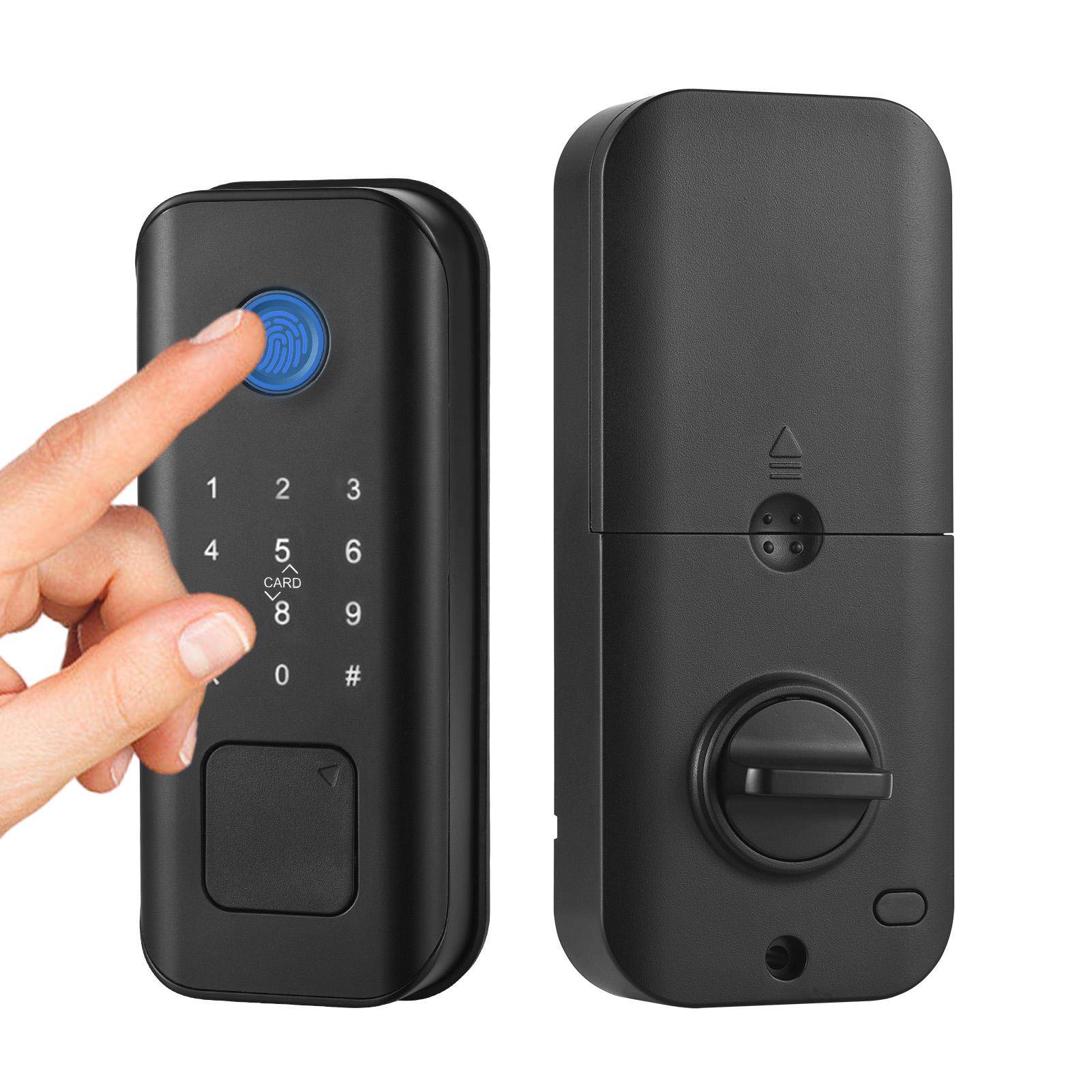 Smart Lock Touchscreen WiFi TY APP Fingerprint Password RFID Card Mechanical Key 5 Unlocking svart