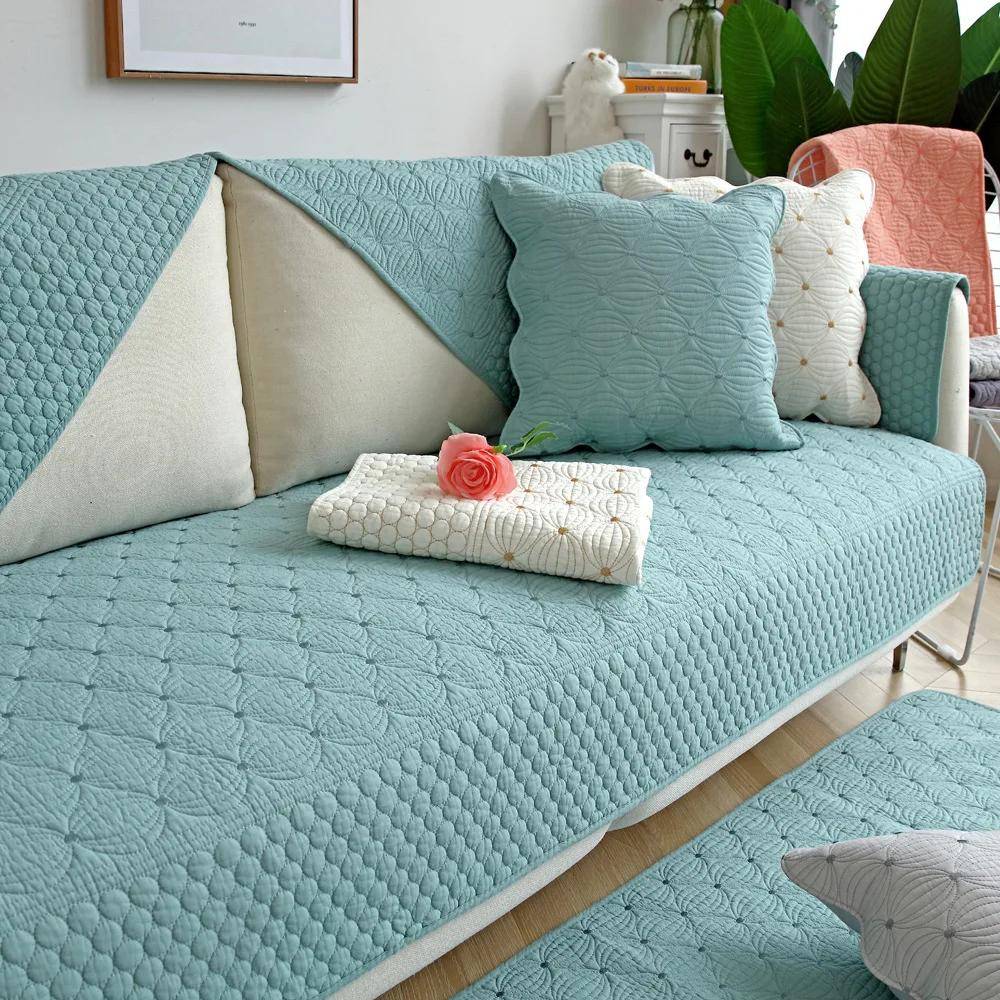 Four Season Universal Double Sided Cotton Sofa Cushion Cotton Fabric Sofa Cover Settee Breathable Dust-proof Couch Towel couch 70x70cm 1pcs