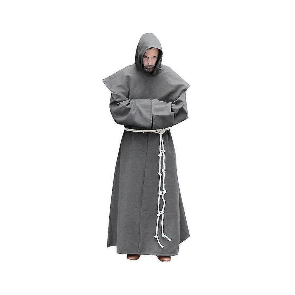 (2XL, Gray) S-5xl Renaissance Monk Clergy Habit Scapular Friar Costume Religious Saint Gown Robe