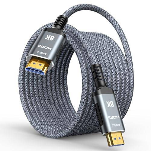 Highwings 20M Glasfaser 8K HDMI Kabel - (Unidirektional, SOURCE/DISPLAY) 48Gbps Highspeed 8K@60Hz 4K@120Hz 7680P HDR10 eARC 3D HDCP 2.2&2.3, Kompatibel mit PS5/4/3 HDTV Blu-ray Player Monitor