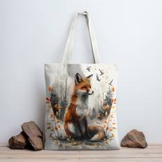 TEMU Elegant Fox Art Canvas Tote Bag - Large Capacity, Durable & Foldable For Shopping, Travel & Everyday Use - High-quality, Stylish Design