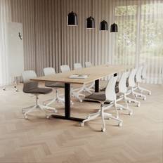Konferensgrupp Modul + Ergo 006C, Storlek 10 platser (360 cm), Bordsskiva Ek, Underrede Svart, Stol Ljusgrå