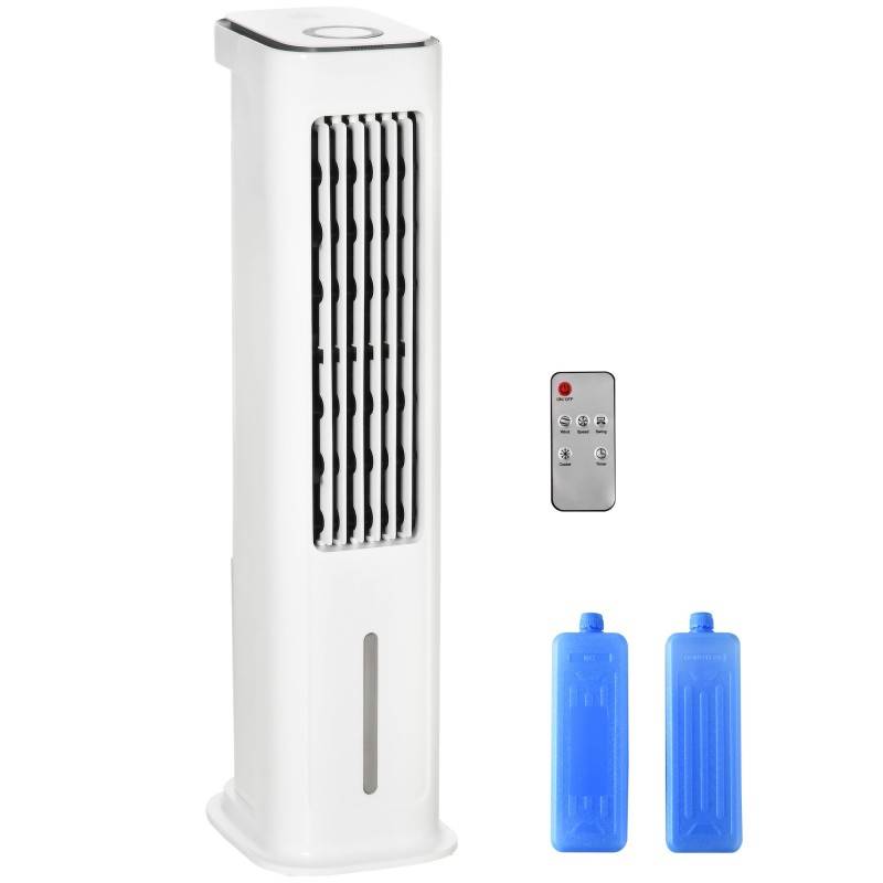 HOMCOM Fordampningskøler, 5L Vandtank oscillerende iskøleventilator med 3 tilstande, 3 hastigheder, fjernbetjening, timer og osc