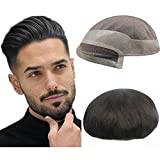 NLW Män Toupee - Human Hair Lace Med Mono Round Hair Replacement System för Män (#1B 8 * 6)
