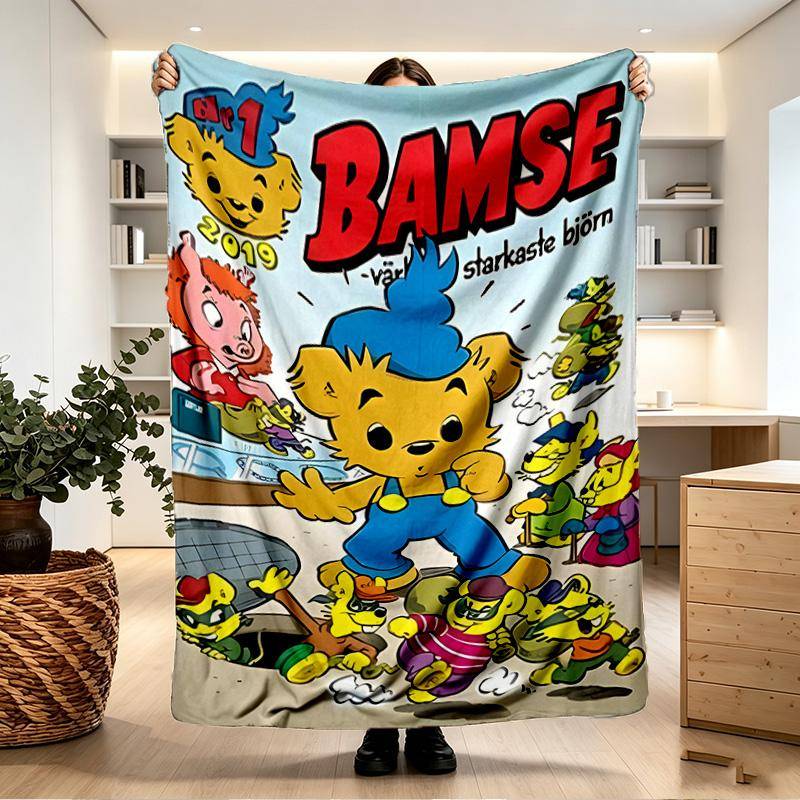 Bamse Print Filt - Mjuk & Bekväm, för Sovrum, Resa, Soffa, Heminredning - Födelsedag Julklapp till Vän
