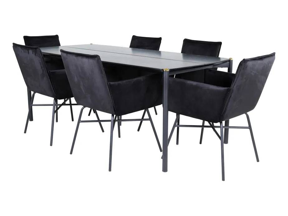 Venture Design Pelle & Petra matgrupp Svart/svart 6 stolar & bord 190 x 90 cm