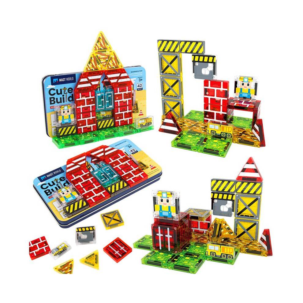 Magnetic Tiles Building Blocks for Kids STEM Educational Construction Toy Engineering Magnet Puzzle Set Ages 3-8 42pcs