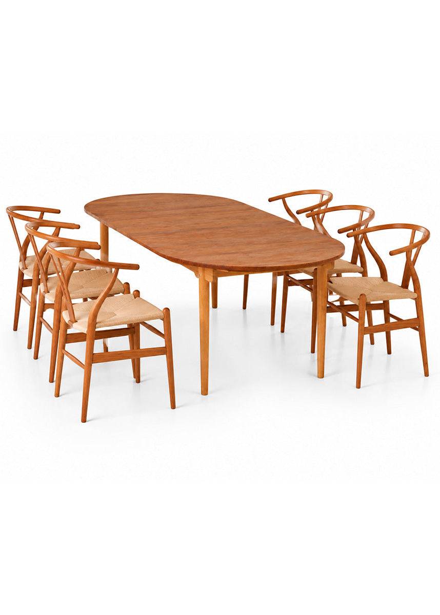 Hans J. Wegner spisebordssæt, 1 x Special Edition CH338 spisebord i Teak/Eg mix, 6 x Y-stole CH24 i Teak fra Carl Hansen & Søn - Jacobsen Plus