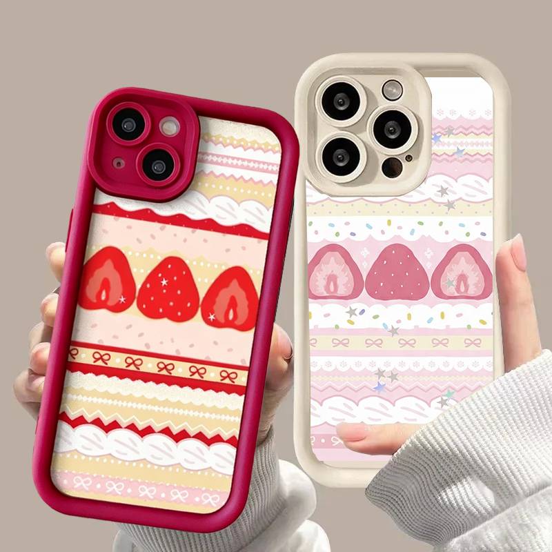 Cute Cream Strawberry Cherry Lace Matte TPU Case For Oneplus 15 13 13T 12 12R 11 11R 10R8T OnePlus NORD CE 6 5 2 3 4 LITE 5G 5