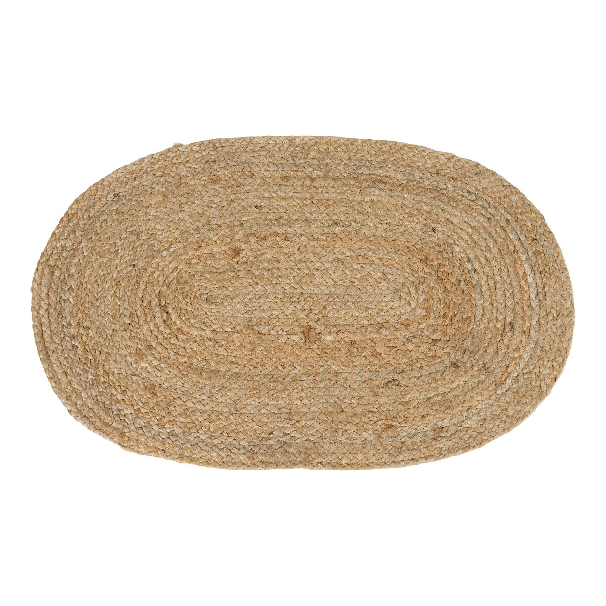 Oval dørmåtte i flettet natur jute - House Nordic