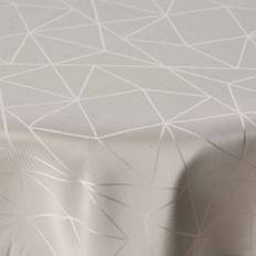 Rund dug - Ø140 cm - Damask dug - Sandfarvet tekstildug - Jacquardvævet dug med geometrisk mønster - Dug til rundt bord