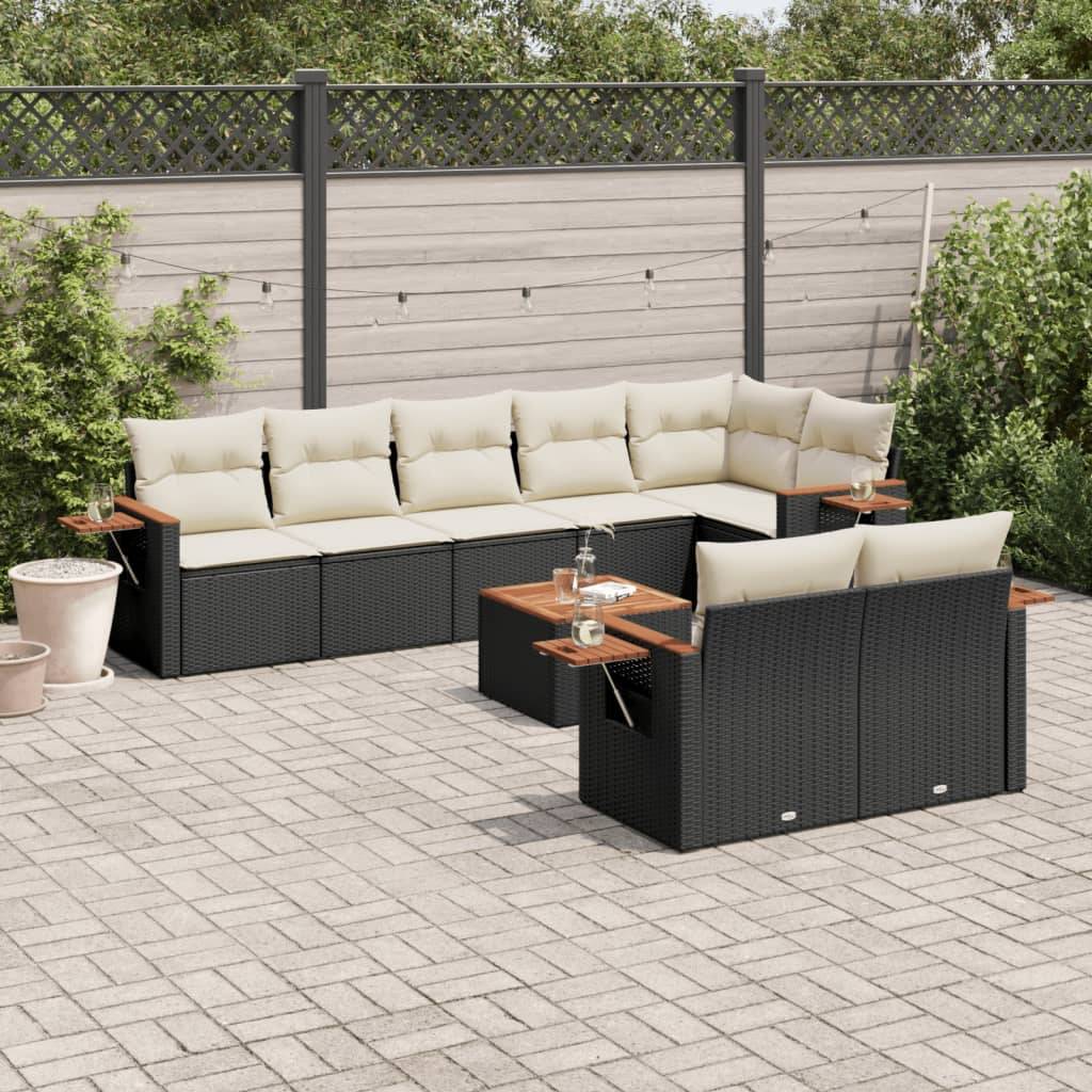 Sofasæt Til Haven 8 Dele Med Hynder Polyrattan Beige - Sort og cremefarvet / Med bord