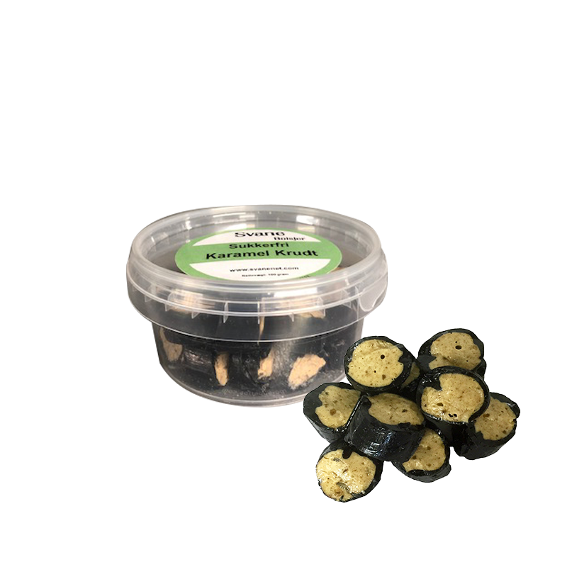 Svanenet sukkerfri bolcher Karamel krudt m/stevia (90G).