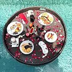 Round Rattan Serving Tray With Handle Pool Floating Breakfast Serving Trays Sturdy Food Tray Waterproof Butler Tray For Breakfast Tea Platters Parties Wedding Photography