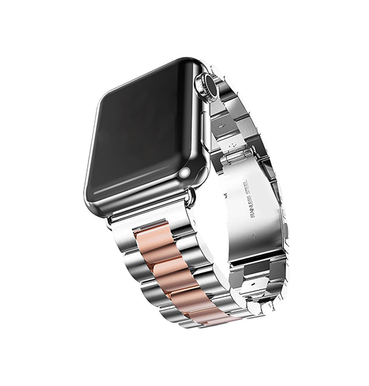 Apple Watch (42/44/SE/45/46/49mm) -  CNC Pro Rustfrit Stål Rem - Sølv/Rose