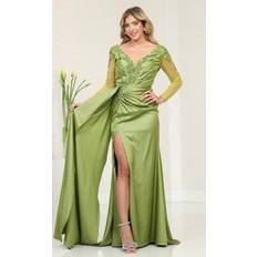 May Queen RQ8045 - Sheer Long Sleeve Ruched Prom Gown