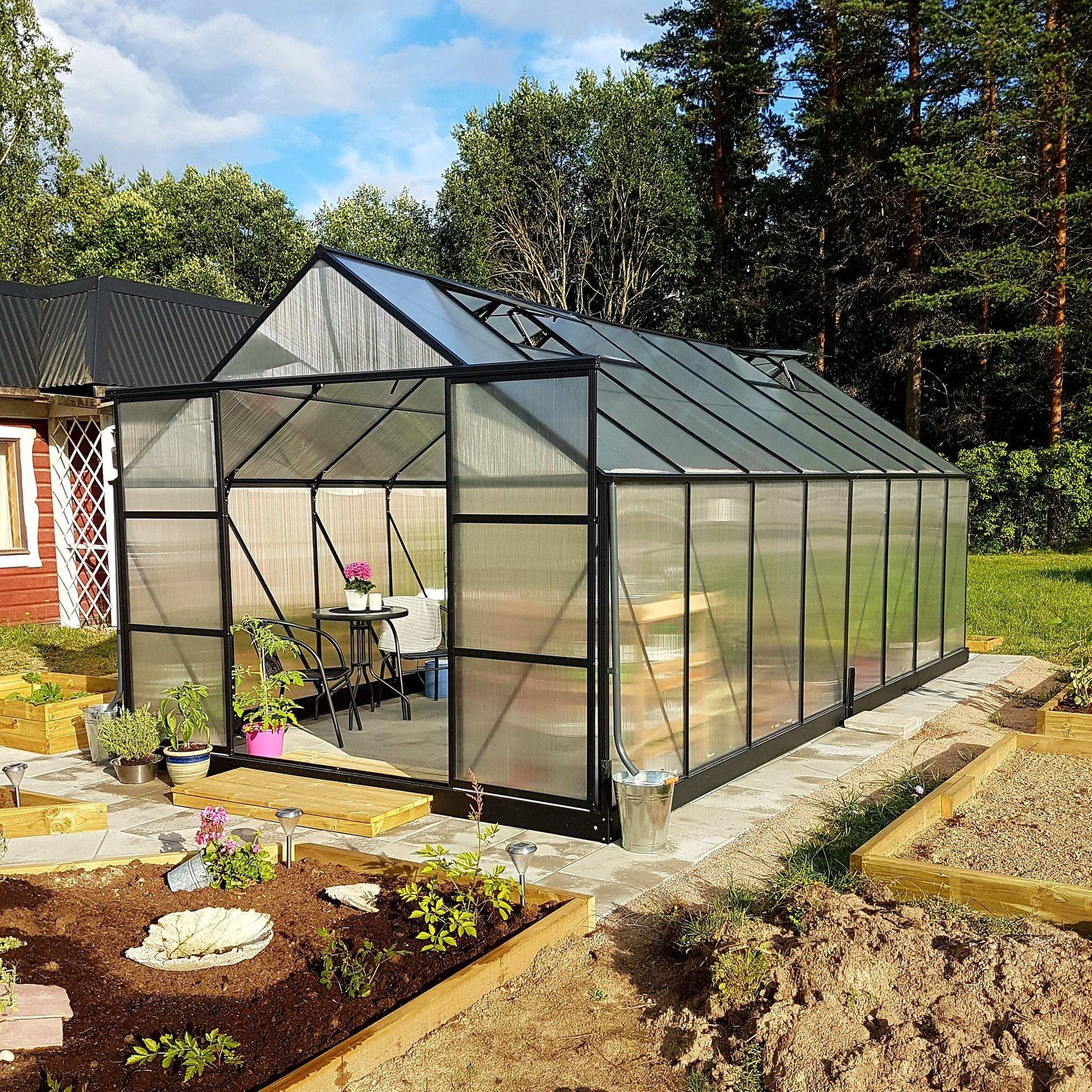 Växthus 18m² Premium | Extra hög odlingshöjd 6mm kanalplast Svart - Plast