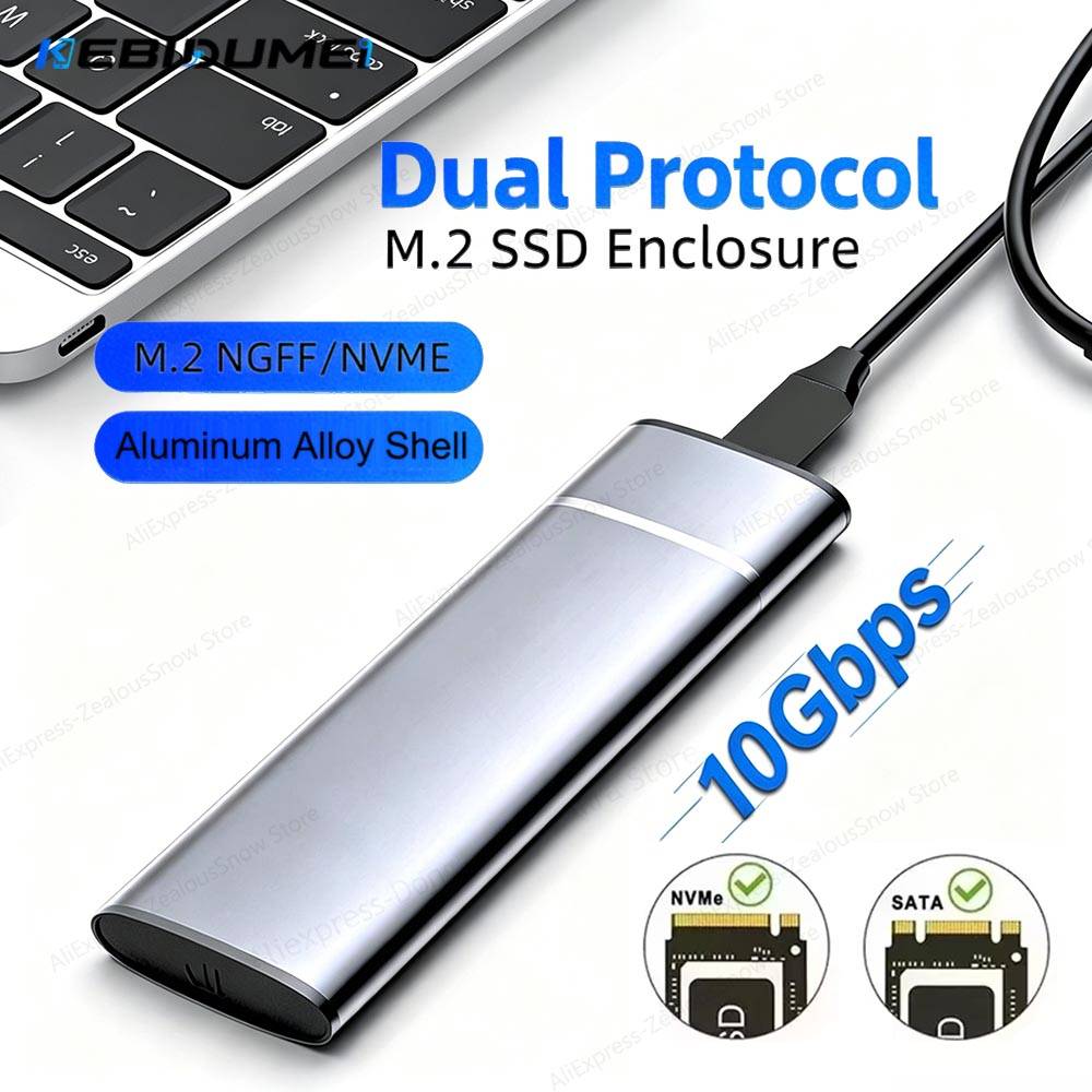 KEBIDUMEI M.2 Hard Disk Box M2 NVMe SATA SSD Enclosure 10Gbps PCIe SSD Case Box USB C 3.1 Gen2 SSD External Aluminum Adapter