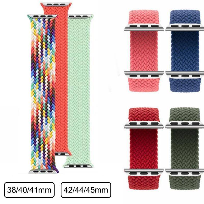 Flätad Solo Loop Nylon tygrem för Apple Watch Band 44mm 40mm 38mm 42mm Elastiskt armband för Iwatch Series 6 SE 5 4 3